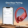 thumbnail image 2 of Écouteurs Sans Fil Bluetooth, Oreillette Bluetooth 5.4, 80 H d'Écoute avec Étui de Recharge à DEL, 4 Micros ENC à Réduction de Bruit, Écouteurs Bass Profonds avec Crochet d'Oreille, Casque Étanche IPX7 pour le Sport Rouge, 2 of 2