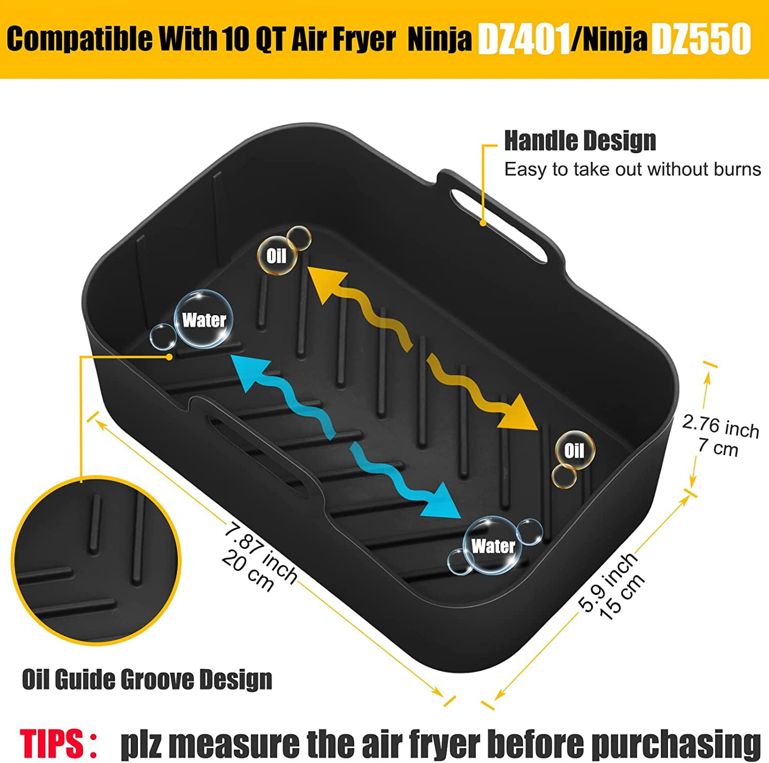 Jytue 2pcs Dual Air Fryer Silicone Pots Rectangle Air Fryer Liner Baskets for Ninja Foodi Dz201 Dz401 8 to 10 qt Easy Cleaning Food Safe Air Fryer