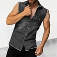 thumbnail image 3 of Mens Sleeveless Denim Shirt Collared Button Up Shirt with Pockets Slim Fit Work Tops, 3 of 4