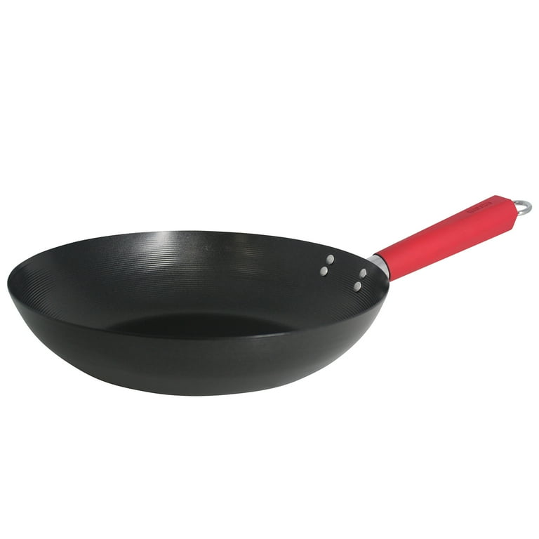 IMUSA 12-Inch Carbon Steel Nonstick Wok with Red Handle photo 1