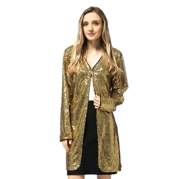 Women's Open Front Sequin Coat Las Vegas Blazer Party Club Cocktail Jacket Outerwear