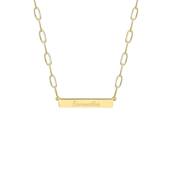 Personalized Planet Women's Sterling Silver Engraved Horizontal Bar Paperclip Chain Necklace