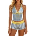 thumbnail image 2 of Y2k Vintage 2 Pieces Bikini Set Coquette Halter Tankini Top with Shorts Whimsy Polka Dot Beach Swimsuit (Blue,L), 2 of 9