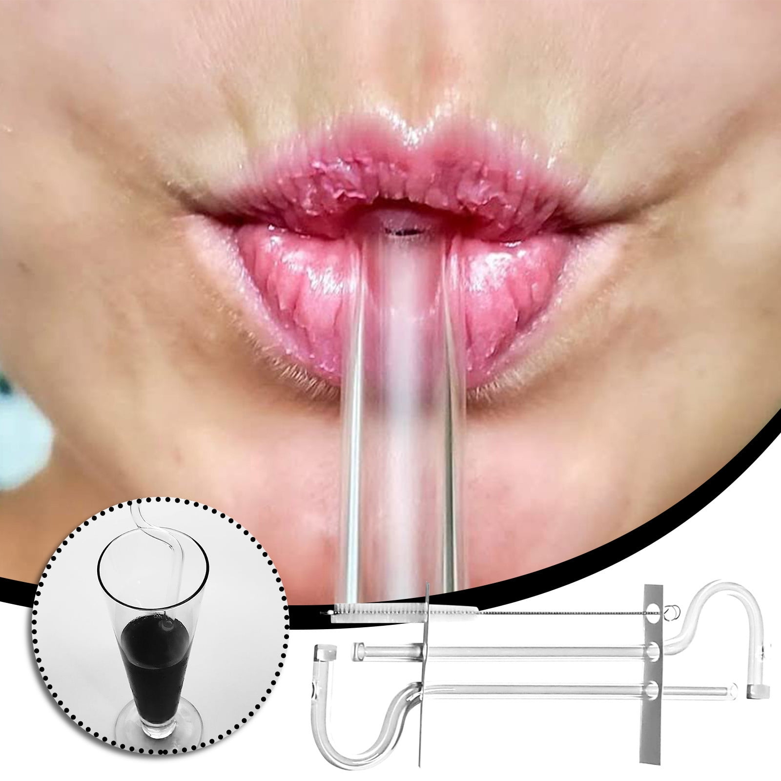 Reusable Glass Drinking Straw, Flute Style Design For lips Horizontally