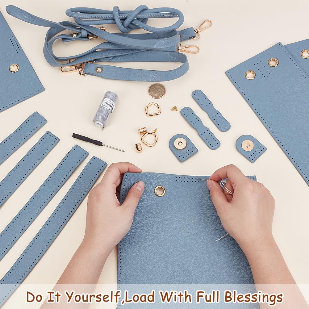 DIY Imitation Leather Sew on Women's Crossbody Bucket Bag Making Kit including Fabrics D Rings Screw Cord and Needle Screwdriver Slate Gray Fihished Product: 220x200x100mm
