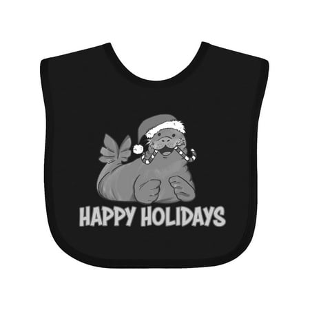 

Inktastic Happy Holidays Candy Cane Walrus Gift Baby Boy or Baby Girl Bib