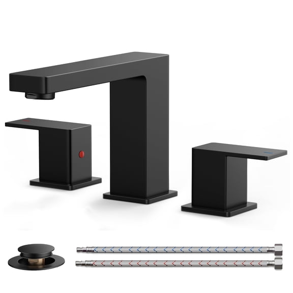 TVOFEK Bathroom Faucet 3 Hole, Black Bathroom Sink Faucets 8 inch Widespread with Metal Pop up Drain and cUPC Hoses for Lavatory Vanity Restroom RV