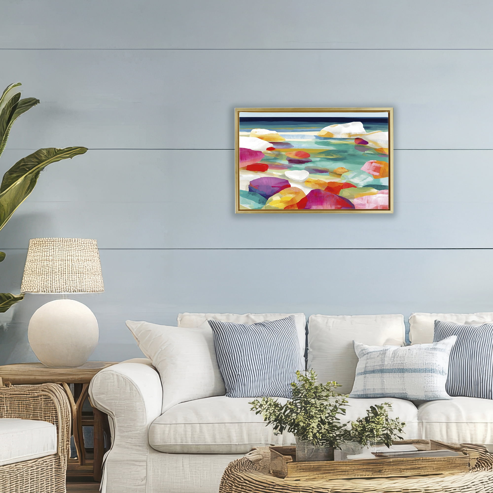 Stupell Industries Vivid Stones By The Shore Gold Framed Floater Canvas Wall Art, design by Chromatic Storm Studio