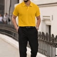 thumbnail image 4 of Lumtrix Mens Polo Shirt Texture Knitted Button Dpwn T-Shirt Casual Short Sleeve Summer Vacation Golf Shirts Yellow M, 4 of 5