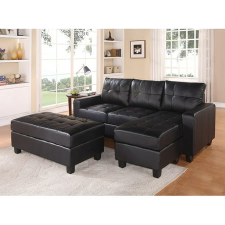 Tan Leather Sectional With Chaise Acme Lyssa Reversible Chaise Sectional and Ottoman, Bonded Leather Match, Multiple Colors ()