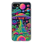 MUNDAZE Apple iPhone 6/7/8/SE 2020/SE 3 2022 Shockproof Clear Hybrid Protective Phone Case Neon Psychedelic UFO Alien Planet Cover