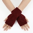 thumbnail image 3 of UTSJKR Short Fish Scale Wool Gloves for Female Students, Fashionable Knitted Warm Fingerless Sleeves, Fake Sleeves Wine, 3 of 3