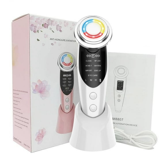 7 in 1 Face Massager RF EMS Mesotherapy Electroporation lifting Beauty Device LED Skin Rejuvenation Remover Wrinkle, White