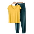 thumbnail image 4 of JGGSPWM Women's V-Neck Short Sleeve T-Shirt and Loose Wide-Leg Long Pants Sleepwear Set Soft Comfortable Pajama Set for Women Green M, 4 of 6