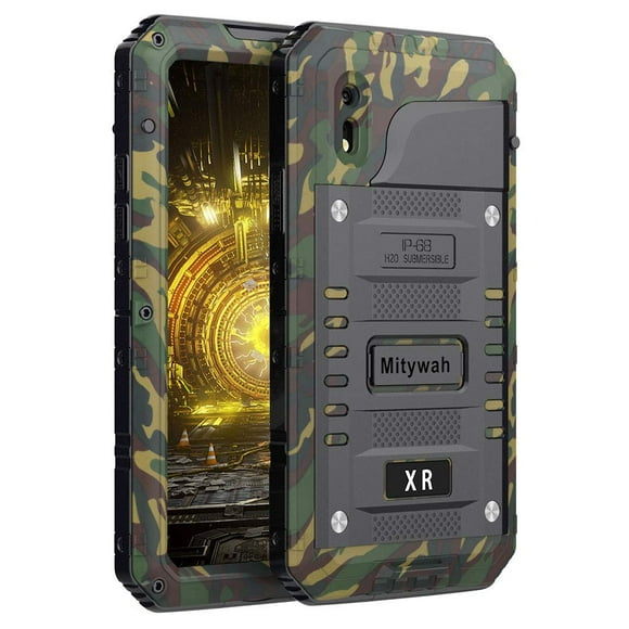 Mitywah Étui Étanche pour iPhone XR, Étui Antichoc Robuste avec Protecteur d'Écran Intégré, Étui Métallique de Protection Intégrale pour l'Eau 6,1 Pouces, Camouflage