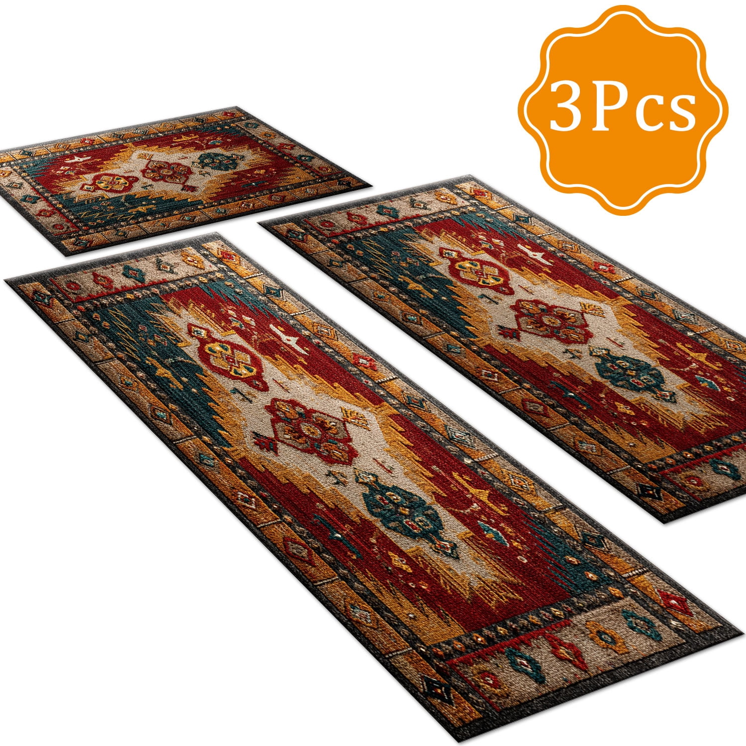 3 Piece Kitchen Rug Set, Non-Slip And Washable, Abstract Pattern Kitchen Hallway Rug, Soft And Comfortable, Suitable For Sinks, Floors, Entrances, Hallways and Bathrooms