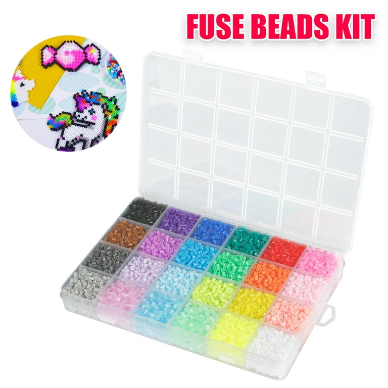 Tcwhniev 2.6mm Fuse Beads Kit,15000-16000Pcs 24 Colors Art Crafting Melting Beads Puzzle Magic,DIY Art Craft Toys for Kids with Pegboards Ironing