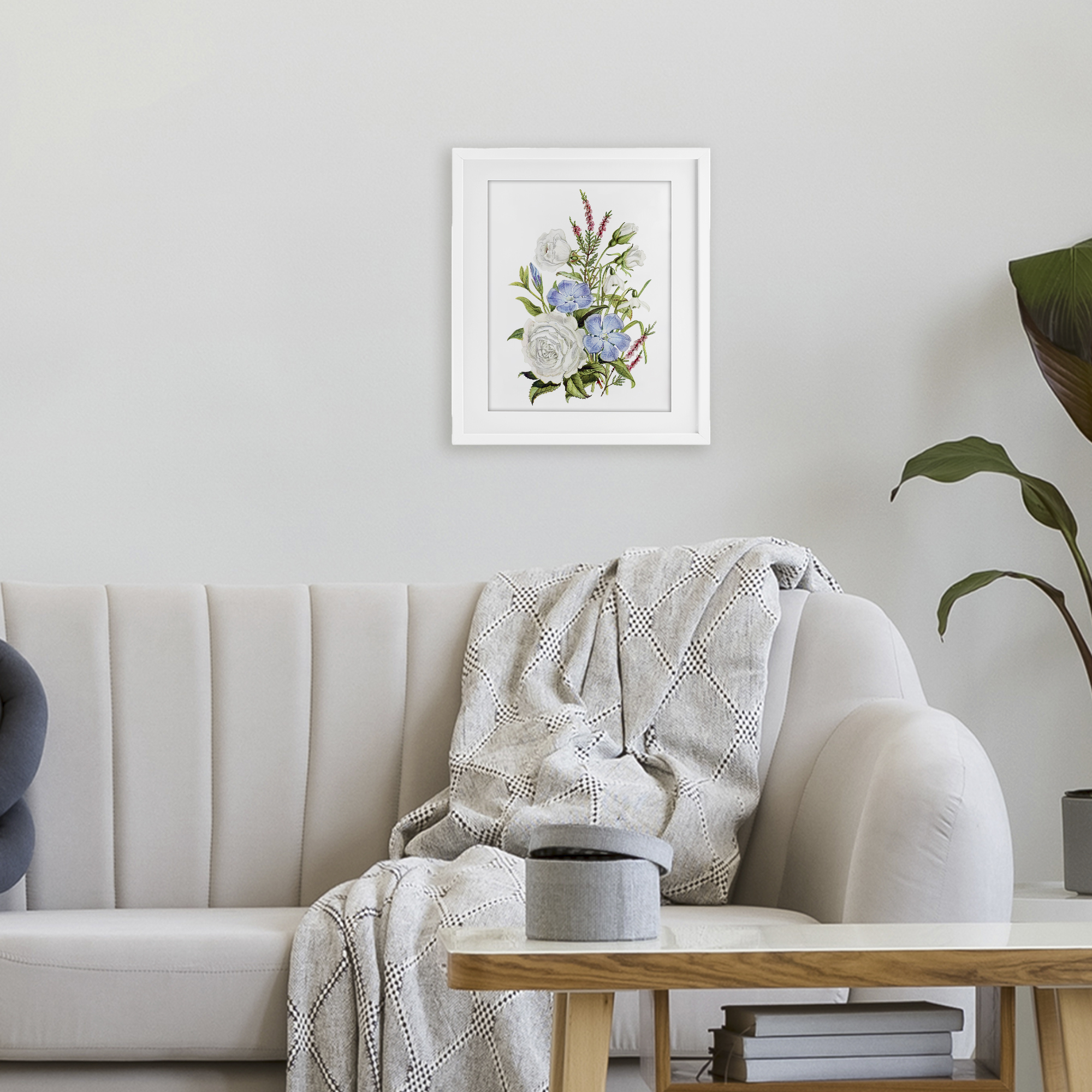 Bountiful Floral Bouquet White Framed Print Under Glass, design by Lettered and Lined
