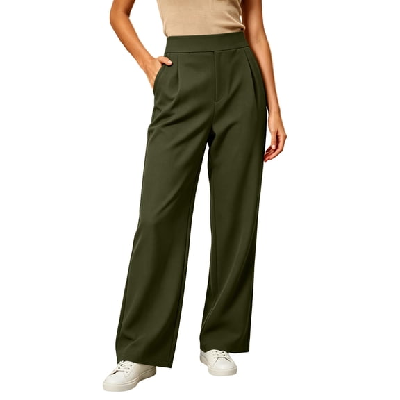 ATOYSOY Women High Waist Pleated Wide Leg Pants for Winter Casual Office Wear with Pockets Comfortable Soft Warm Trousers for Daily OutFitteds