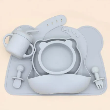 

8 Pack Baby Feeding Eating Supplies Silicone Suction Divided Plate Baby Bibs Suction Bowl Silicone Placemat Silicone Spoon And Fork Silicone Cup With Straw Baby Tableware Set For Toddler