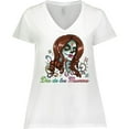 thumbnail image 3 of Inktastic Día de los Muertos Woman in Sugar Skull Makeup Women's Plus Size V-Neck T-Shirt, 3 of 5