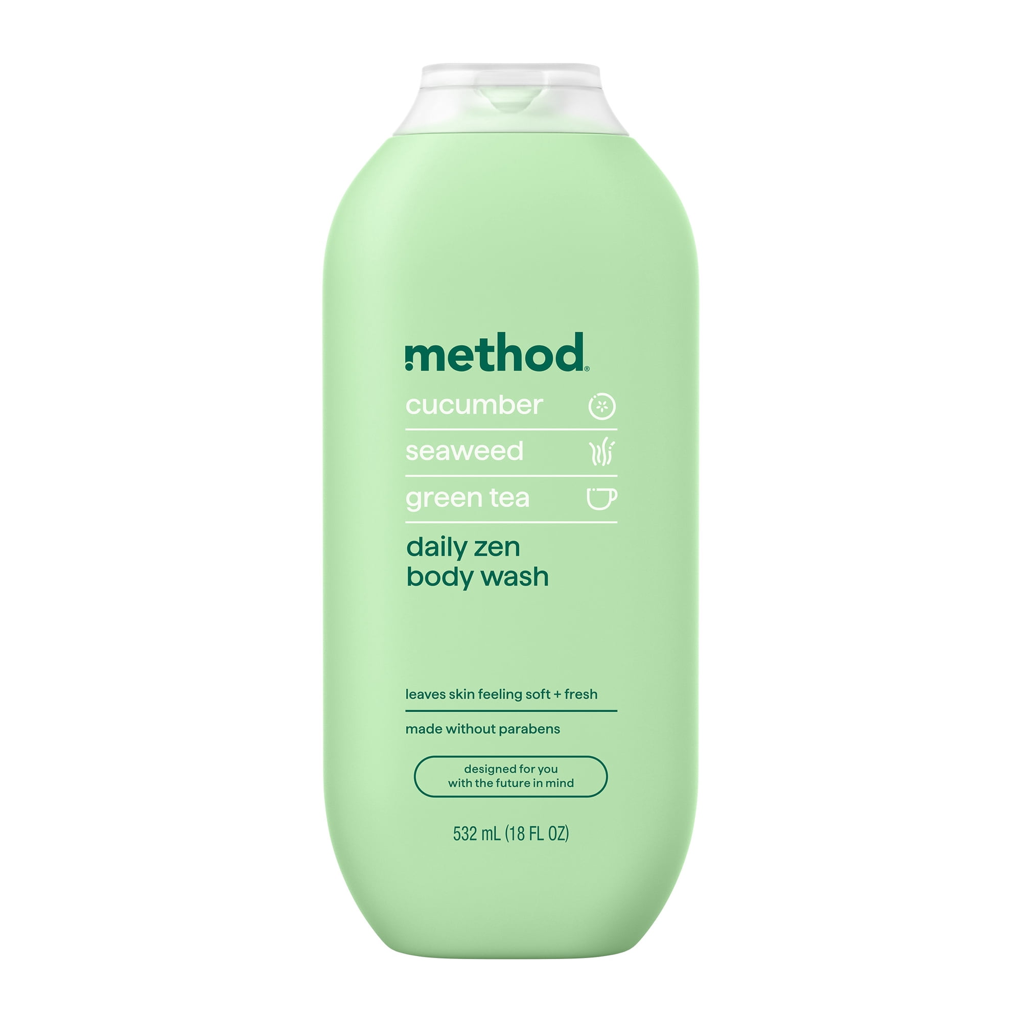 method Body Wash, Daily Zen - Leaves Skin Feeling Soft & Moisturized, Made Without Parabens, Notes of Cucumber, Seaweed & Green Tea, 18 fl oz