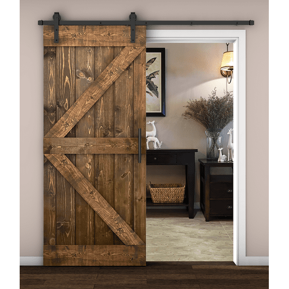Essencaliy 36in x84in Solid Wood Barn Door, Made-in-USA Farmhouse Interior Sliding Barn Door With 6.25ft Barndoor Hardware Kit (DIY)