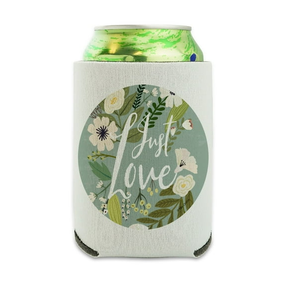 Just Love Wedding Engagement Flowers Can Cooler - Drink Sleeve Hugger Collapsible Insulator - Beverage Insulated Holder