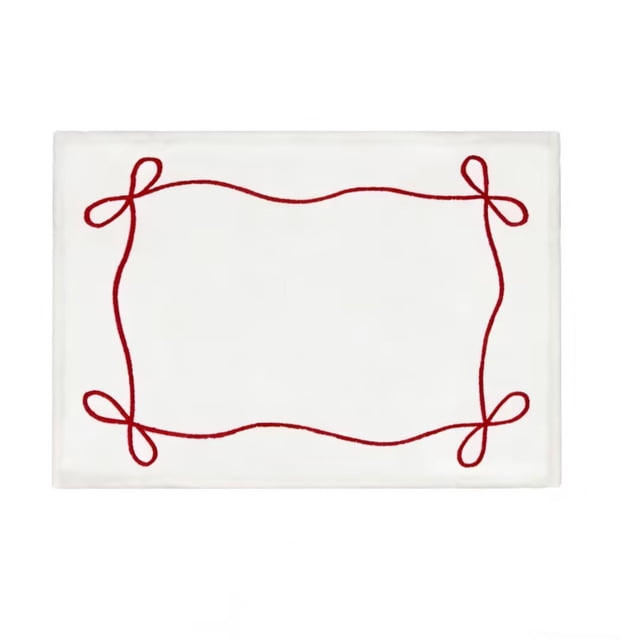 Cotton Linen Placemats with 3D Bow Embroidery Red 19.7X11.8In Festive Table Decorations for Holiday Dining