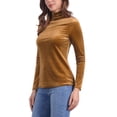 thumbnail image 4 of INSPIRAR CHIC Blusa de Mujer de Manga Larga Cuello Mock Cuello de Tortuga de Terciopelo Elástico XL Marrón, 4 of 6