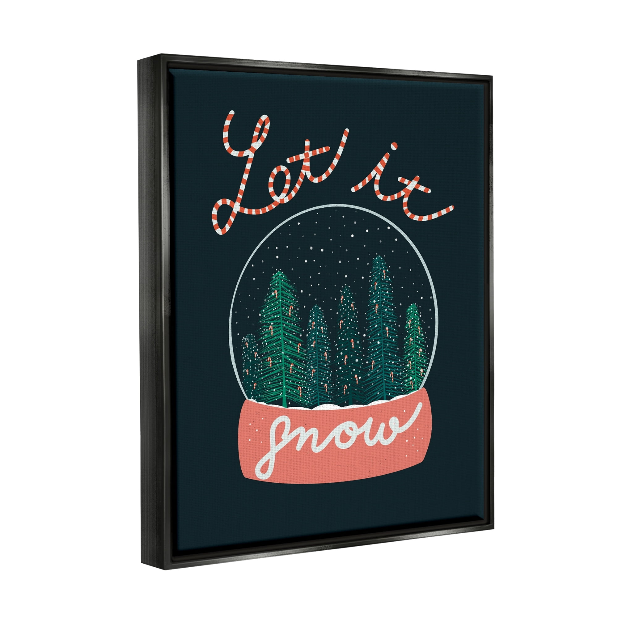 Stupell Industries Let It Snow Seasonal Winter Globe Candy Cane Text Graphic Art Jet Black Floating Framed Canvas Print Wall Art, Design by Dominika Godette
