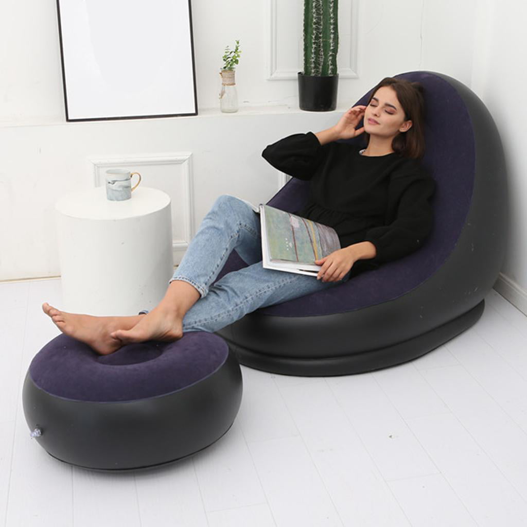 2x Inflating Stool Ottoman Pouf Portable Garden Lounge Air Chair Seat 24x13inch 