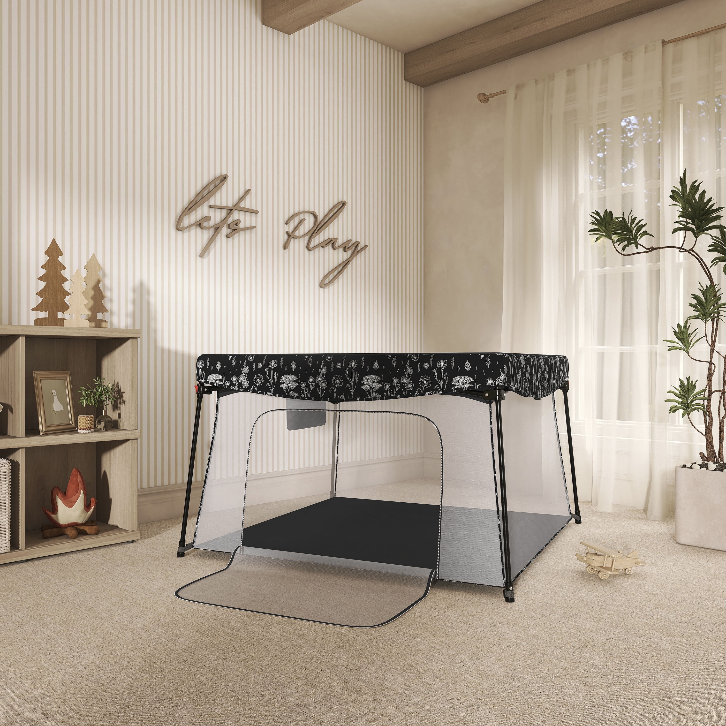 Dream On Me Ziggy Square Playpen with Canopy, Black and White, (Model # 4434-BW)