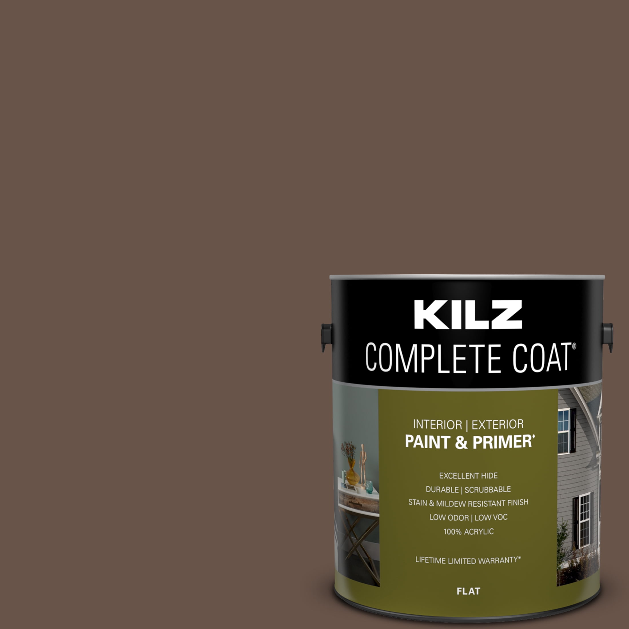 KILZ Complete Coat Paint & Primer, Interior/Exterior, Flat, Tonka Bean, 1  Gallon 