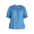 thumbnail image 2 of Terra & Sky Women's Plus Size Smock Yoke Top with Elbow Sleeves, Sizes 0X-5X, 2 of 5