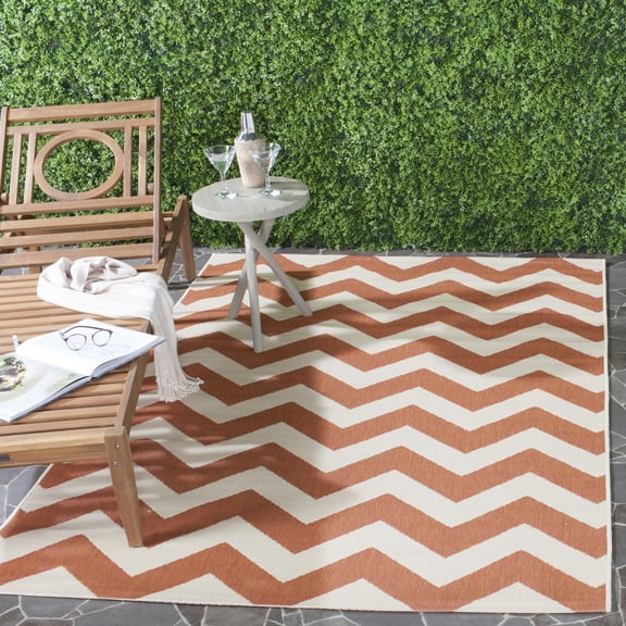 Safavieh Courtyard Bailey Chevron Indoor/Outdoor Area Rug, Terracotta/Beige, 4' x 5'7"