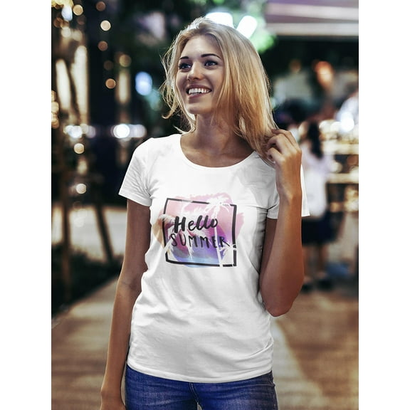 Hello Colorful Tropical Summer T-Shirt Women -Image by Shutterstock, Female Small