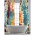 thumbnail image 6 of Boho Orange Teal Red Semi Sheer Window Curtains 96 Inches Long, Modern Abstract Splashing Art Rod Pocket Voile Silky Chiffon Curtain Light Filtering Drapes for Living Room, Kitchen, 52"x96", 2 Panels, 6 of 9