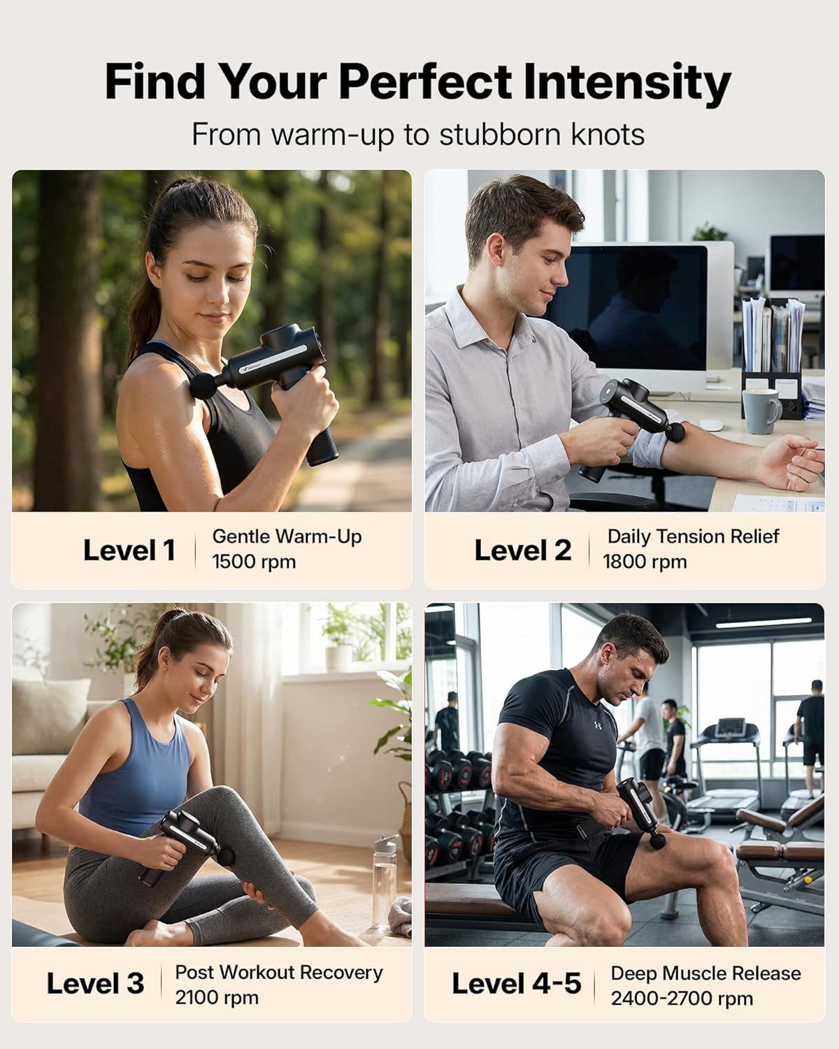 Pro-Grade Deep Tissue Massage Gun with 12mm Amplitude, Quiet Percussion Massager for Muscle Pain Relief, 6 Heads & 5 Speeds, Long Battery Life Handheld Body Massager