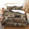 thumbnail image 1 of LAICAIW Ensemble 3 Pcs Ensemble 3 Pcs sur Lit Ensemble de Literie Courtepointe Style Chalet - Parcelle Faune - Ensemble de Couette Réversible Style Cabane Rustique Campagnarde avec Coussin Décoratif, Brun Simple (173x218 cm), 1 of 7