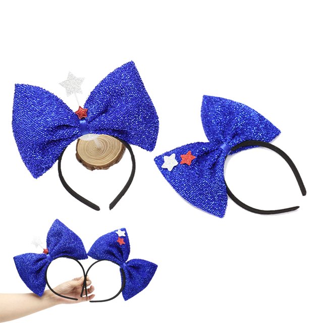 2 diademas del 4 de julio para el día de la independencia, pajarita, lazos para el pelo con lazos, diadema de lentejuelas, diadema para el día de la independencia, pajarita, accesorios para el cabello