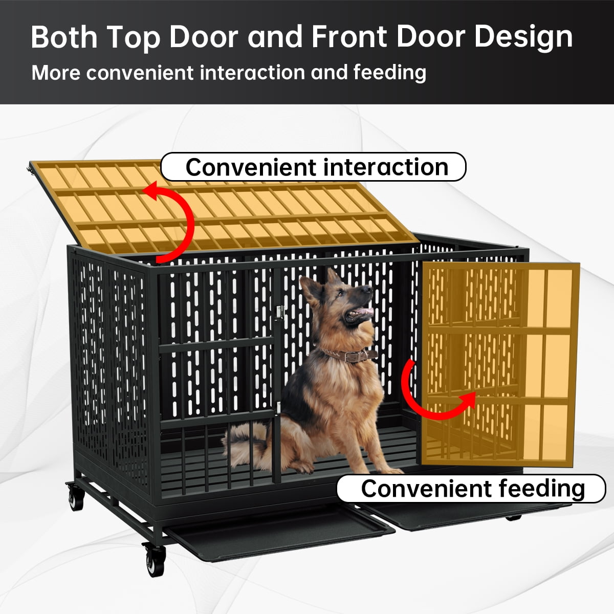 MOLYHOM 48 Inch Heavy Duty Dog Crate with Wheels for Indoor and Outdoor, Extra large，Removable Tray