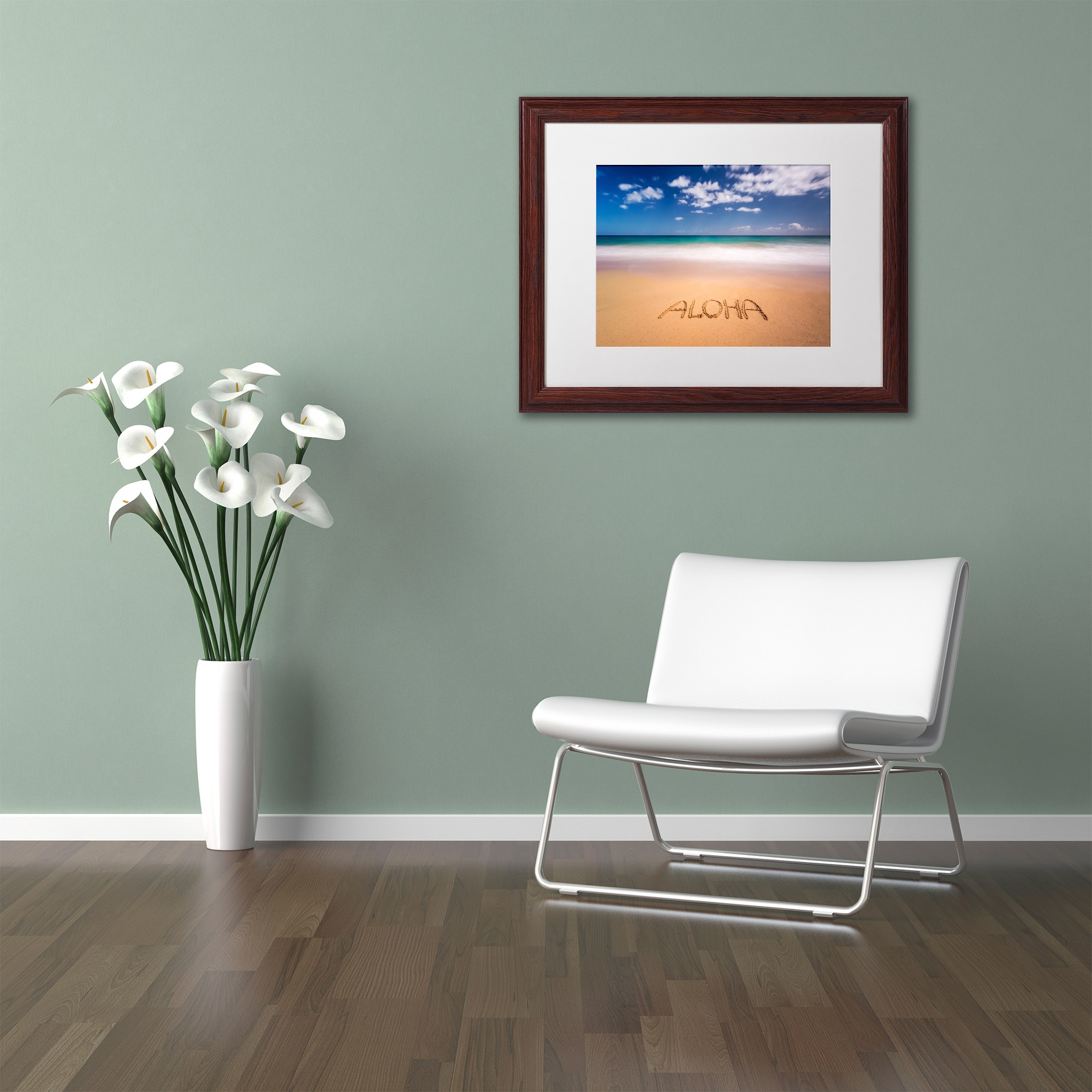 Trademark Fine Art 'Aloha' Canvas Art by Pierre Leclerc, White Matte, Wood Frame