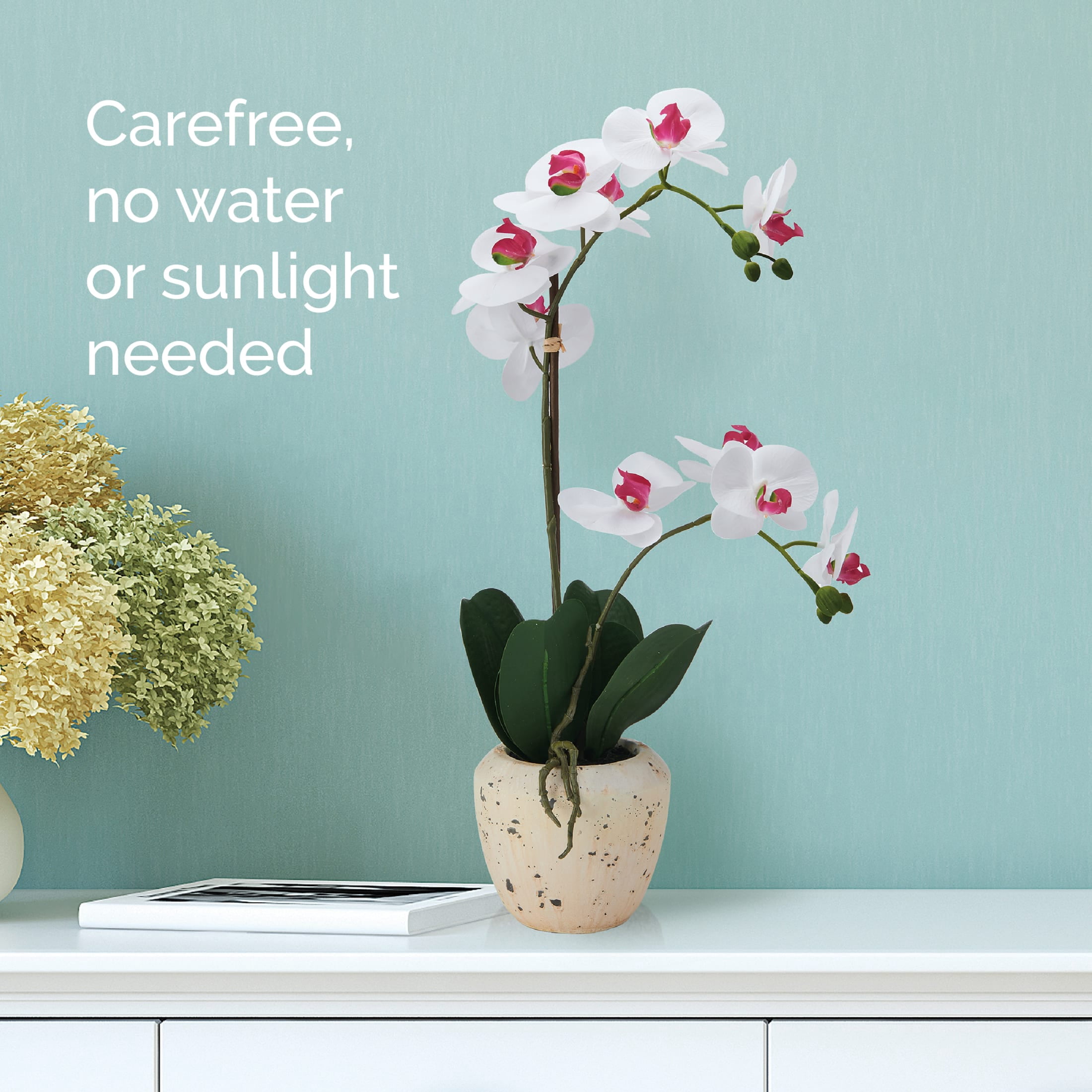 Home Accents 22-inch Artificial Real Touch Phalaenopsis Orchid in Cement Pot, White/Pink