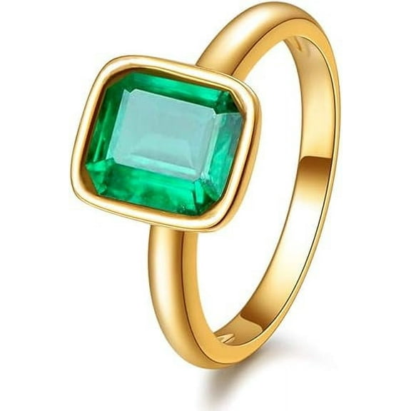 Divine Creation 2.50 Ct Emerald Cut Green Emerald Wedding Engagement Ring 925 Sterling Silver 14K Yellow Gold Plated For Women's -5