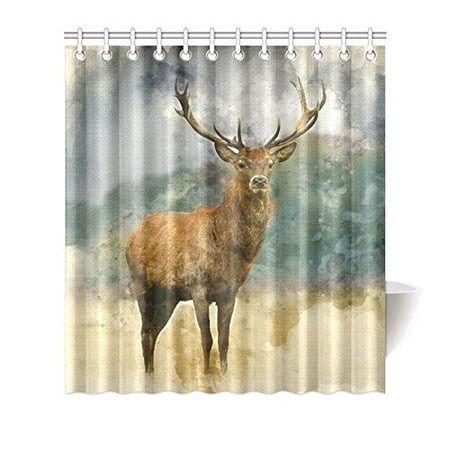 Mkhert Vintage Deer In Autumn Fall Forest Waterproof Shower Curtain Mkhert Vintage Deer In Autumn Fall Forest Waterproof Shower Curtain Decor Animal Tree Fabric Bathroom Set 66x72 Inch