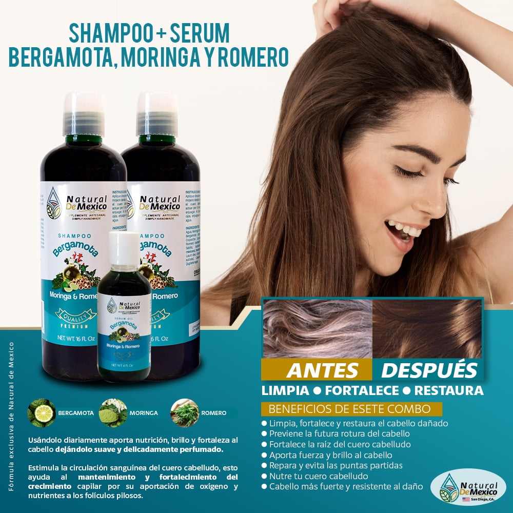 2 + Serum de Bergamota, Moringa y Romero - Tratamiento Caida del cabello Walmart.com