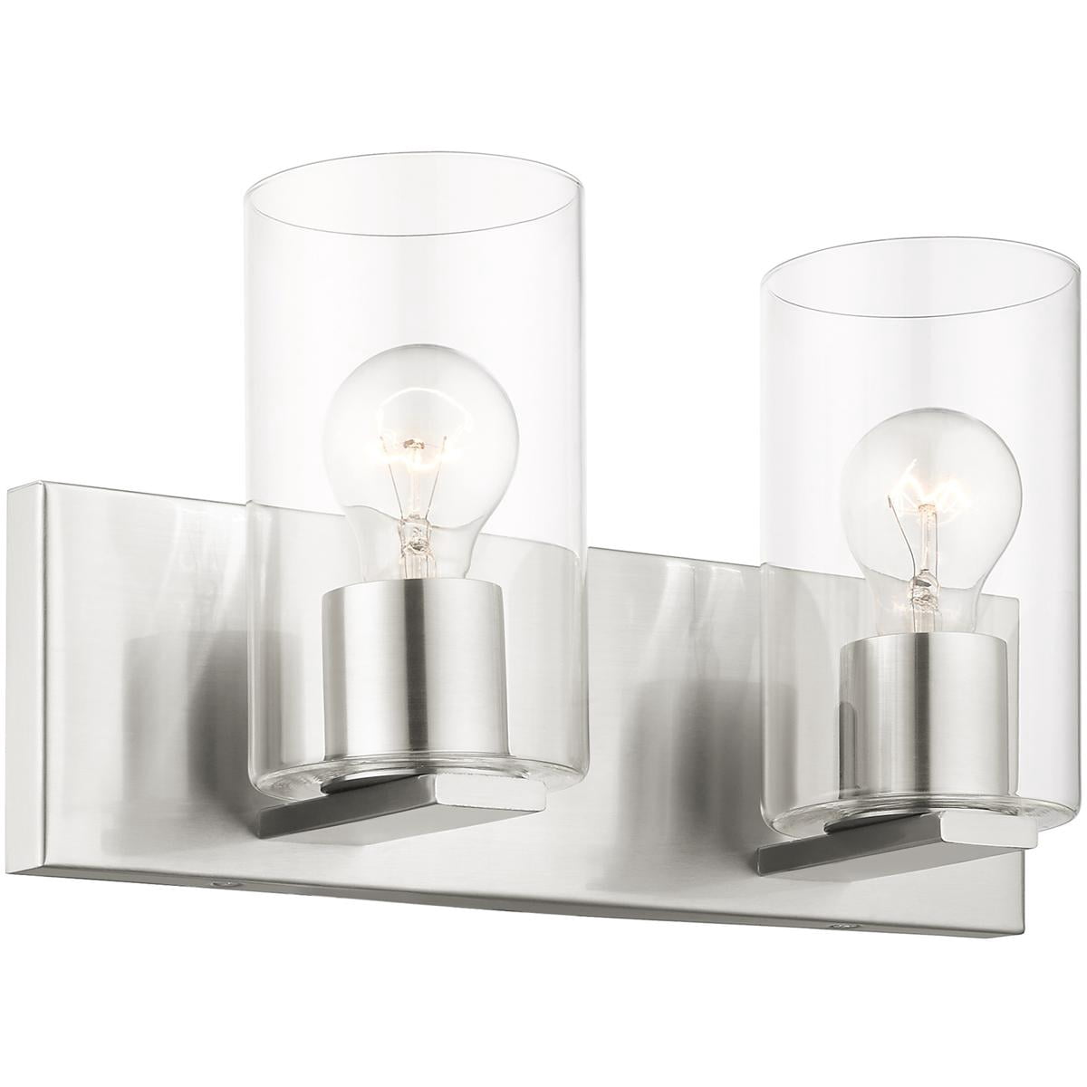 15 inch 2 Light Brushed Nickel Bathroom Vanity light fixture with Clear Glass Shade