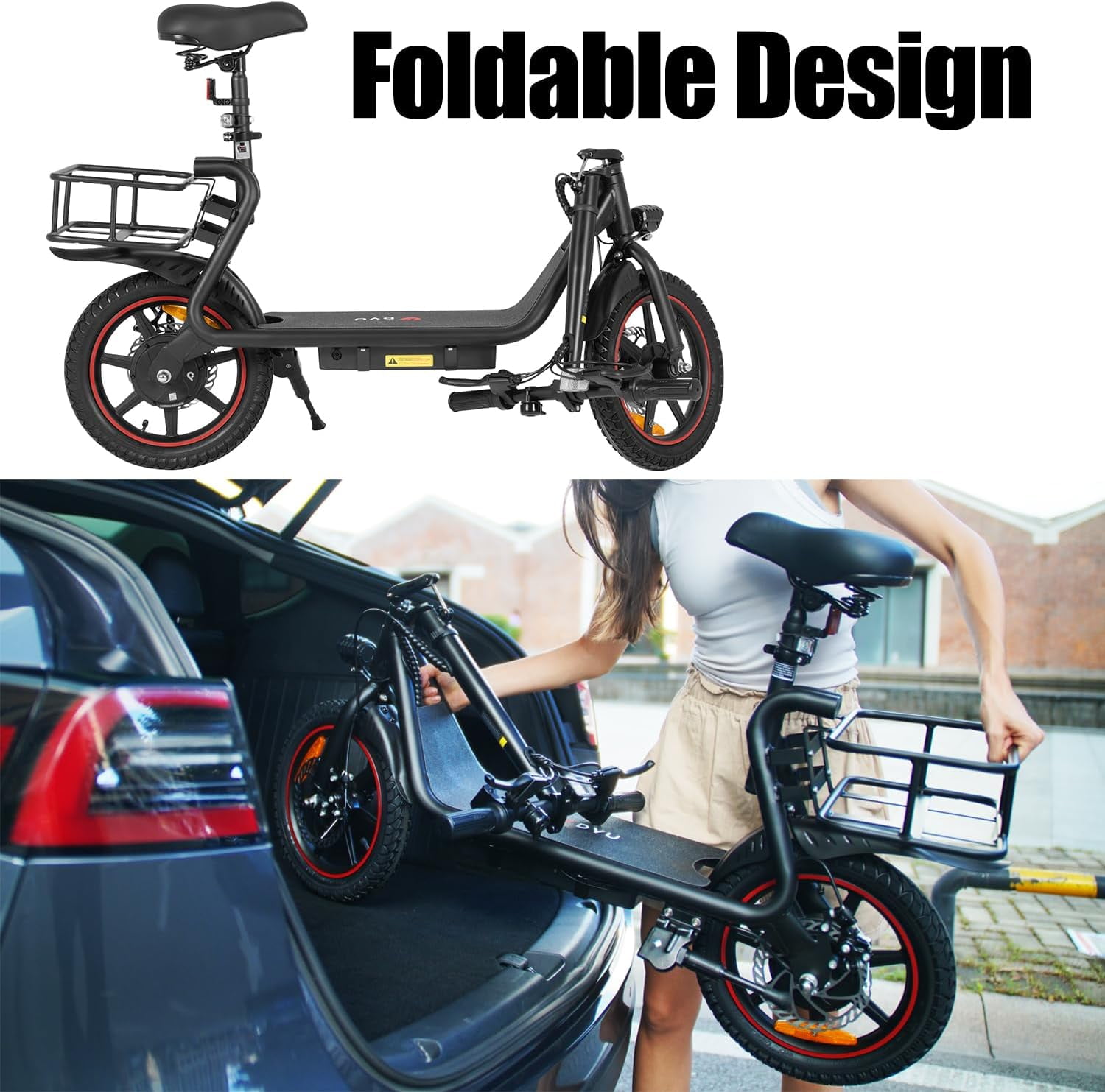 DYU 14" Foldable Electric Scooter for Adults - 500W Peak Motor, 36V 10AH Li-ion Removable Battery, City Commuter E Bike with Cargo Capability, Ideal for Urban Riding UL2849