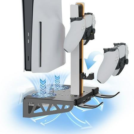 Wall Mount Cooling Fan Stand for PS5 Pro/PS5 Slim/Original PS5 - 5-in-1 Hub with Dual DualSense Charger, Headphone Hook, Anti-Slip Design, Quiet Fans | PS5 Series Accessories